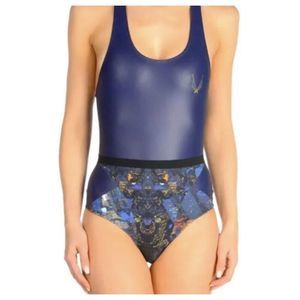 Lucas Hugh Womens Luxury Trinity City Print Navy Blue Bathing Suit NWT XS